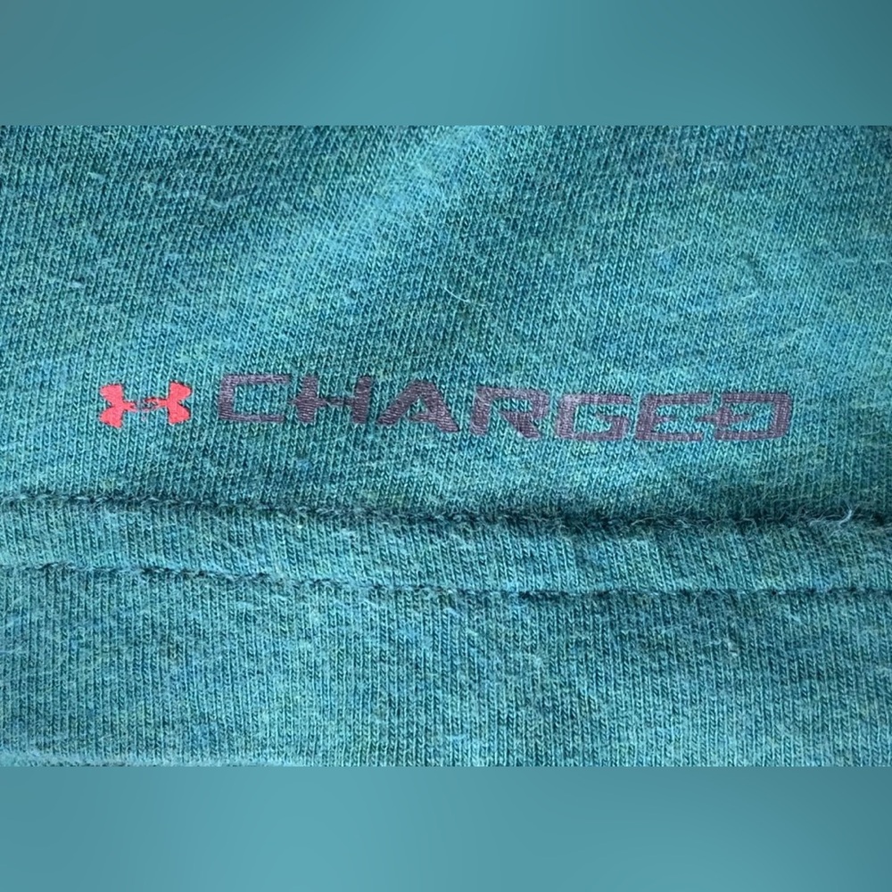 Under Armour Charged Heat Gear Mens Size Large Loose Teal Logo Crew Neck Shirt - Picture 6 of 6